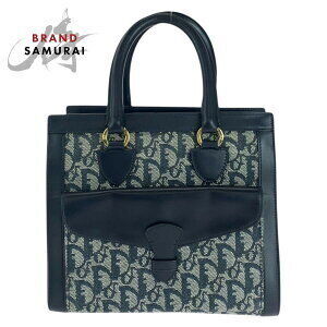 Dior Trotter Navy Blue canvas leather tote bag